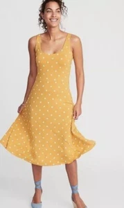 Women's Old Navy Sleeveless Fit & Flare Jersey Midi Dress In Yellow Dots Sz XL - Picture 1 of 9