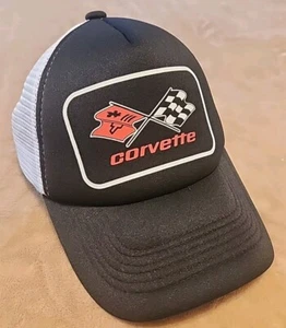 Chevrolet Chevy Corvette mesh snapback hat Black White Flag Emblem - Picture 1 of 5