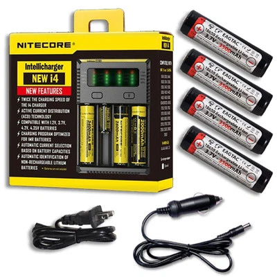 Nitecore IntelliCharger i4 w/4x Eagletac 3500mAh Batteries +Car & Wall Adaptor - Image 1 of 4