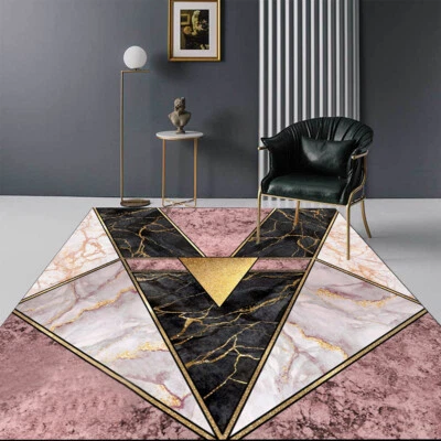 Alfombras contemporáneas abstractas rosa negro lujo dorado mármol textura brillo Foto 1 de 4
