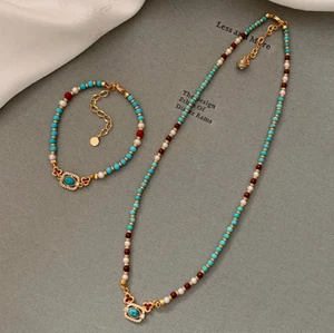 High-end women's natural turquoise pearl necklace + braceletAAAAA - Picture 1 of 11