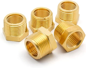 5Pcs Brass Reducer Hex Bushing, 3/4" NPT Male to 1/2" NPT Female Thread Reducer  - Picture 1 of 6