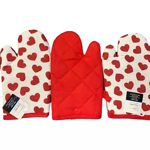 3 guantes de horno de corazón rojo rojo y blanco corazones grandes algodón - Imagen 1 de 1