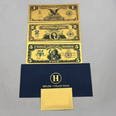 3pcs US 1899 Years 1 2 5 Dollars Gold Foil Banknotes Set in Envelope Souvenir - Image 1 of 4