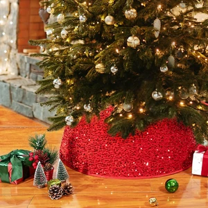 Christmas Tree Collar,Xmas Tree Ring Fabric round Skirt for Artificial Trees,Fol - Picture 1 of 6