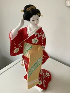 Japanese Hakata Doll Geisha Statue-Geiko Red Kimono Figurine-14” Excellent Cnd - Picture 1 of 10
