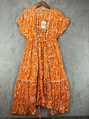 Vestido grande Blue Island Beach para mujer cubierta naranja hawaiano geométrico nuevo con etiquetas Foto 1 de 4
