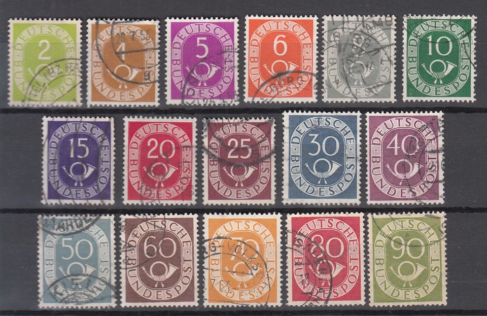 Germany, #670-685  Numeral & Post Horn, 1951-52, 16v used - Image 1 of 1