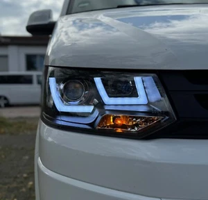 U LED SCHEINWERFER FÜR VW T5 09-15 SCHWARZ MULTIVAN TRANSPORTER FACELIFT SATZ - Bild 1 von 11