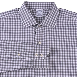 Brooks Brothers Non Iron Supima Cotton Gray Gingham Check Dress Shirt 17.5 38 - Picture 1 of 6
