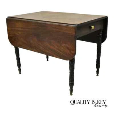 19th Century American Sheraton Mahogany Drawer Drop Leaf Breakfast Dining Table - Image 1 of 4