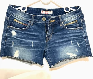 Jeans Shorts Party Distressed Cuffed Evisu Denim Cotton Blue Japanese Size 27 - Picture 1 of 18