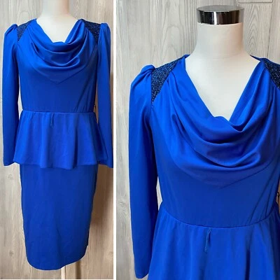 Maxi Vestido Mujer Años 80 Rayón Carrera Con Cinturón Azul Batik De Colección Foto 1 de 4