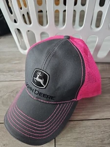 John Deere Grey Neon Hot Pink Mesh Snapback Adjustable Baseball Trucker Hat  - Picture 1 of 4