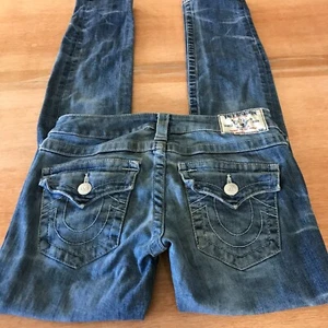 True Religion Skinny Jeans Women 25 Blue Low Rise Distressed Flap Pockets - Picture 1 of 17