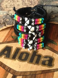 BRACCIALE cuoio con vero DENTE DI SQUALO Surf HAWAII spiaggia ESTATE 2024 unisex - Foto 1 di 5