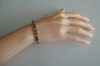 789-925er Silber Armband Vergoldet mit Topas Lang 20 cvm Breit 7 mm Ge 16,6 Gram - Bild 1 von 4