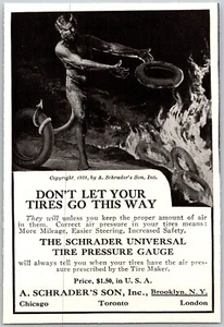 PRINT AD 1921 Schrader Universal Tire Pressure Gauge Devil Satan Demon SMALL - Bild 1 von 3