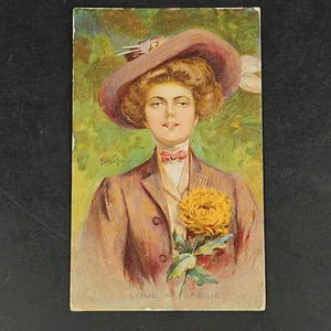Antique 1909 DB E.H. KIEFER Signed Victorian Woman W/ Hat Litho Postcard - Picture 1 of 4
