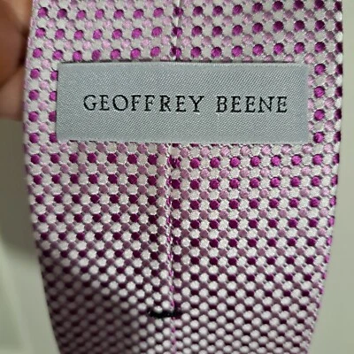 Gravata masculina Geoffrey Beene tamanho único rosa branca reflexiva 100% seda - Imagem 1 de 4