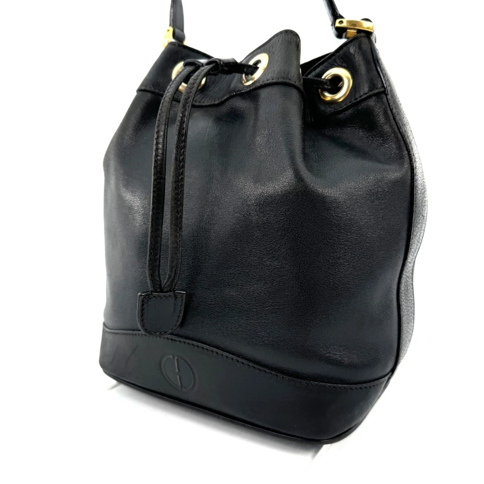 Gucci Shoulder Bag Interlocking Black Leather Drawstring Purse Auth 0077 - Image 1 of 4