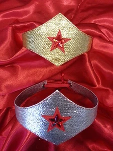 handmade WONDER WOMAN Tiara doppia punta in argento o oro con gemma Star - Picture 1 of 5