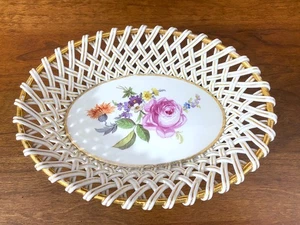Antique Meissen Reticulated Oval Basket – Flowers, Gilt Accents, ca. 1900, 1st - Picture 1 of 8