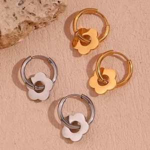 Orecchini in Acciaio con Cerchi e Fiore Stile Classico - Picture 1 of 16