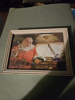 Impresión vintage de Coca Cola Santa Claus, "Lista de verificación y tener una Coca-Cola" Foto 1 de 4