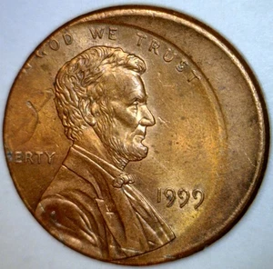 1999 ERROR OFF CENTER Lincoln Cent Unc/ BU Det. Coin Scratch 1c START AUCTION - Picture 1 of 2