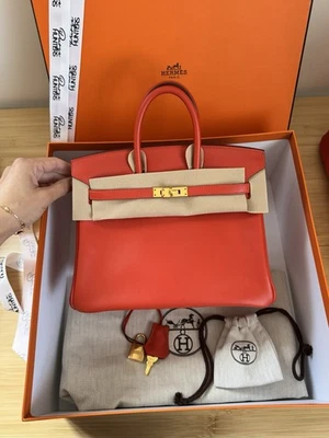 NUEVO EN CAJA Hermès Birkin 25 Rouge Tomate Swift Cuero Herrajes Dorados Foto 1 de 4