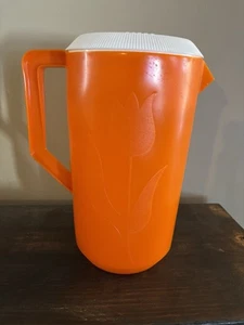 Vintage Orange  1960s pitcher embossed Tulip with Lid - Picture 1 of 8