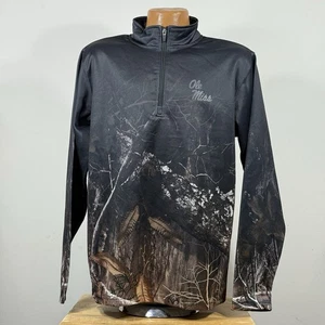Ole Miss Rebels Shirt Realtree Pattern 1/4 Zip Black Long Sleeve Size M - Picture 1 of 9