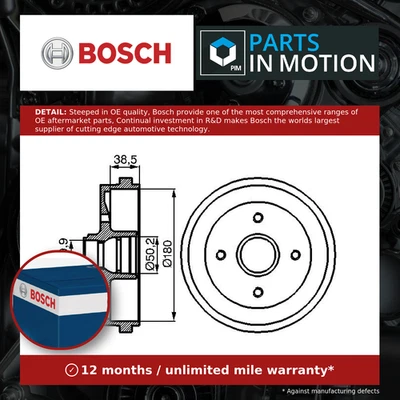 2x Brake Drums (Pair) fits VW JETTA Mk1, Mk2 Rear 78 to 92 Set Bosch 171501615 - Image 1 of 4