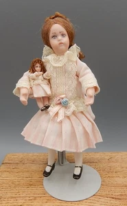OOAK Porcelain Victorian Little Girl Doll W Toy Dolly Dollhouse Miniature 1:12 - Picture 1 of 15