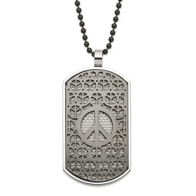 Stainless Steel Black IP-Plated Reversible Grey/Blue Carbon Fiber Peace/Heart... - Image 1 of 3