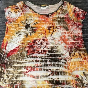 Y2K Shirt Womens 14/16 W Brown Orange Pullover Short Sleeve Blouse Summer Cato - Picture 1 of 10