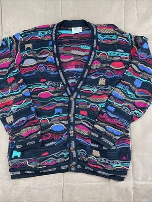 Cardigã Vintage COOGI Suéter Masculino Extra Grande Malha 3D Chunky Biggie Multicolorido Anos 90’ - Imagem 1 de 4