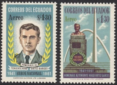Ecuador SC# C381-C382 1961 - Teniente Hugo Ortiz G. Muerto en batalla - M-HR Foto 1 de 2