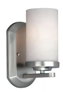 VAXCEL Oxford 1 Light Vanity Wall Sconce BRUSHED NICKEL Frosted Opal Glass - Picture 1 of 4