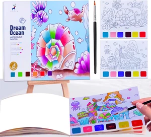 Watercolor Coloring Book for Kids 4-8 - Pocket Painting Arts & Crafts Gift - Picture 1 of 12