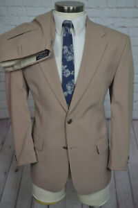 Haband Mens Brown Khaki Polyester Flat Front 2 Pc Suit 42S Jacket 36x28 Pant