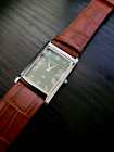 🔥NOS - Rare Vintage SQ Slim Tank Men's Leather 26mm Watch