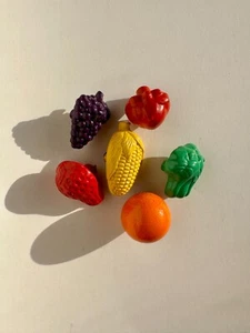 Very Rare Vintage Bright Colorful Fruit and Vegetable Metal Drawer Knob Pull Set - Picture 1 of 10