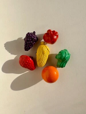 Very Rare Vintage Bright Colorful Fruit and Vegetable Metal Drawer Knob Pull Set - Image 1 of 4