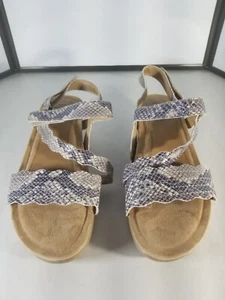 Earth Origins PICO POPPY Leather Snakeskin Taupe Wedged Sandals Womens 9.5M - Picture 1 of 14