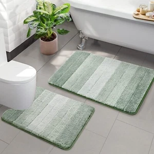 2 Piece Ombre Bathroom Rugs Set with U-Shaped Mat, Non Slip,Quick Drying, Ultra - Picture 1 of 5