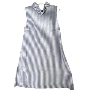 Gabby Girl size 14 Blue Stripe Lined Ruffle Dress Back Bow Nautical Sailor Shift - Picture 1 of 12