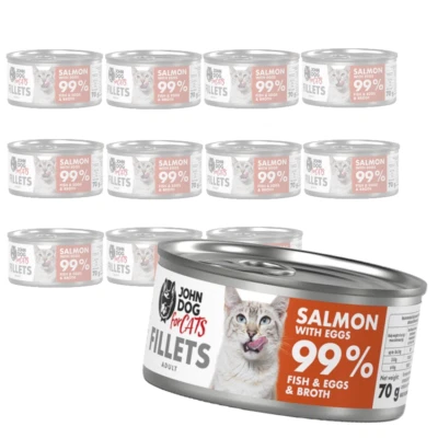 JOHN DOG FOR CATS John Dog für Katzen Feuchtfutter für erwachsene Katzen Lachs mit Ei 12x70g