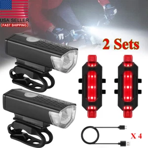 2 Sets Bike Lights USB Rechargeable Bike Headlight Tail Light Night Riding IP65 - Picture 1 of 12